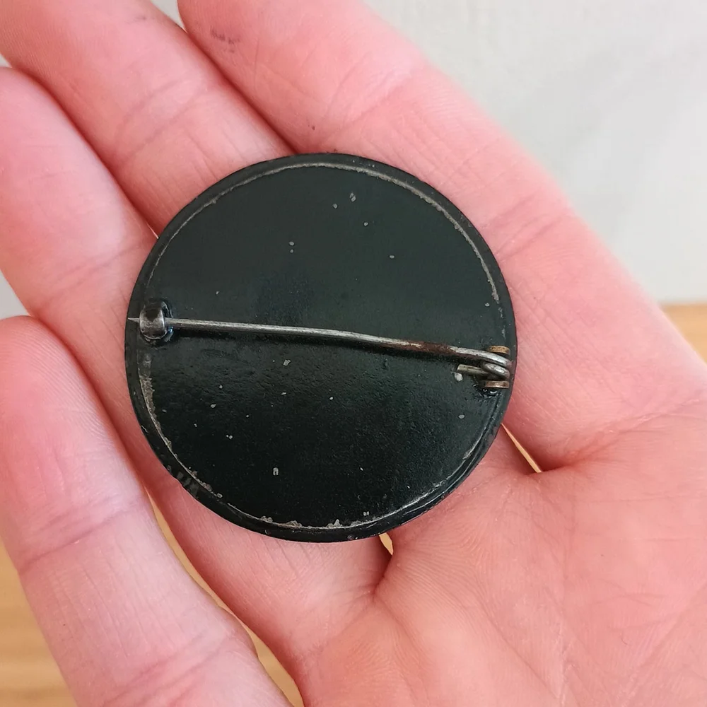 Antique All Original Edwardian Black Celluloid & Glass Cameo Brooch Mourning